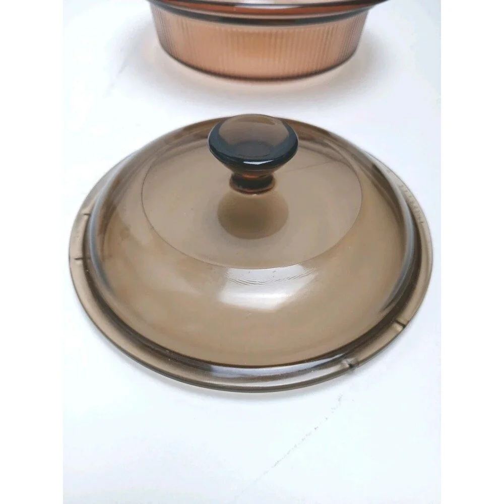 Vintage Visions Corning Ware V-30-B 24oz Amber Glass Casserole Dish w/ V-1-C Lid